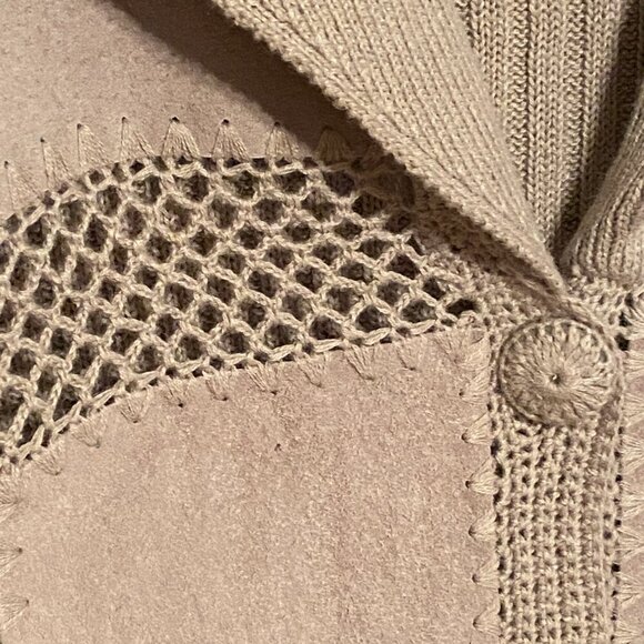 VINTAGE KIKIT Maurice Sasson Women's Suede Leather Jacket Crochet Beige Size (L) - Picture 4 of 10